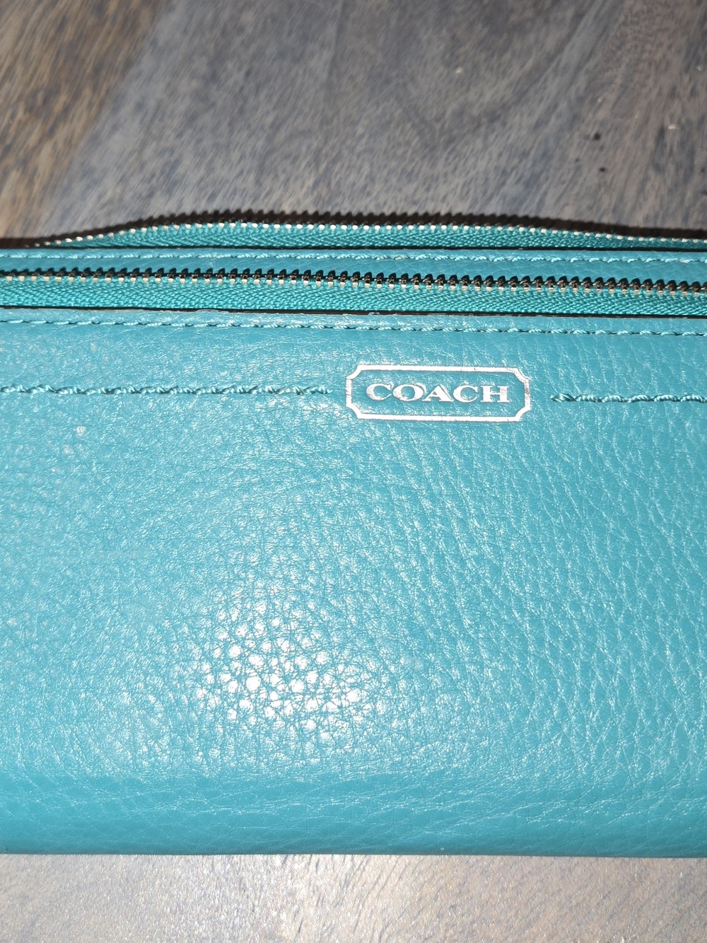 Coach Teal Leather Zip Wallet - Picture 2 of 6